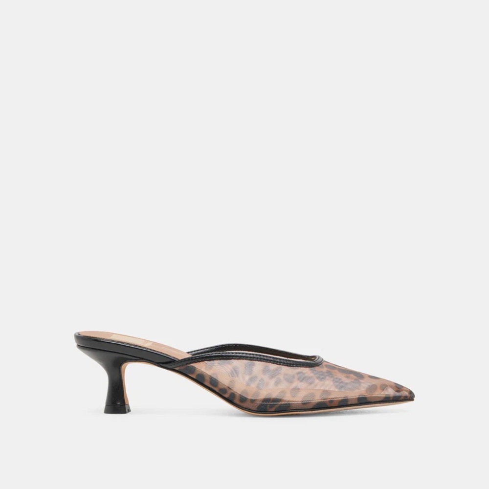 Dolce Vita Cleo Heels Mules Dark Leopard Mesh 7